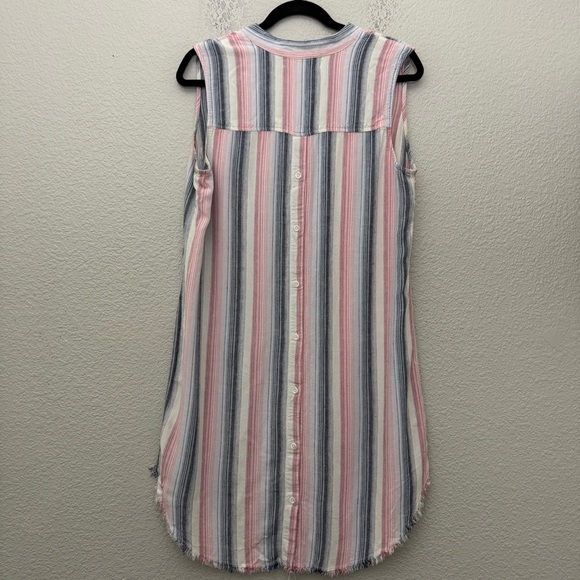 Cloth & Stone Linen Blend Striped Sleeveless Shirt Dress Frayed Hem Size Medium - Picture 8 of 15